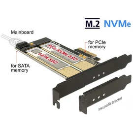 DeLock PCI Express x4 Card > 1x internal M.2 Key B + 1x internal NVMe M.2 Key M Low Profile Form Factor bővítőkártya