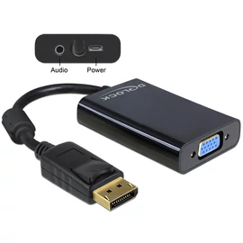 DeLock Displayport 1.1 male to VGA 15 pin female + audio + power Black adapter speciális átalakító