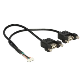 DeLock Cable USB 2.0 pin header female 1.25 mm 8 pin > 2x USB 2.0 Type-A female panel-mount 25cm kábel