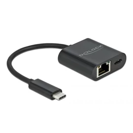 DeLock USB Type-C Adapter to Gigabit LAN 10/100/1000 Mbps with Power Delivery port Black hálókártya