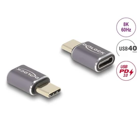 DeLock USB Adapter 40 Gbps USB Type-C PD 3.0 100 W male to female port saver 8K 60Hz metal Grey speciális átalakító