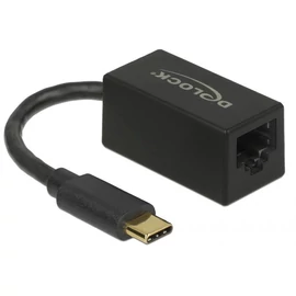 DeLock SuperSpeed USB (USB 3.2 Gen 1) with USB Type-C male > Gigabit LAN 10/100/1000 Mbps compact Adatper Black hálókártya