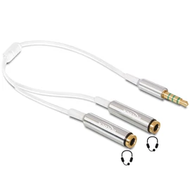 DeLock Cable audio splitter stereo jack male 3.5mm 4 pin > 2x stereo jack female 3.5mm 4 pin 25cm speciális átalakító