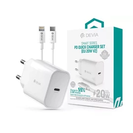 Devia ST383847 20W Type-C PD Wall Charger with Type-C/Lightning Cable White töltő
