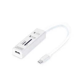 Digitus USB Type-C OTG 3-Port HUB + Card Reader White kártyaolvasó