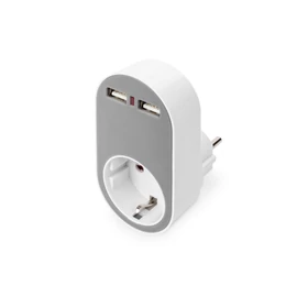 Digitus DA-70617 Universal USB Plug-in Charger with 2 x USB-A Sockets and Integrated Socket elosztó