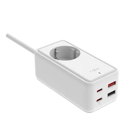FIXED hálózati USB töltő, GaN III technológia, kimenetetk: 2 * USB-A QC3.0, 2 * USB-C PD3.0 65W , 1*220V, 3m kábel, fehér elosztó