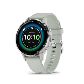 Garmin Venu 3S Silver Stainless Steel Bezel with Sage Grey Case and Silicone Band okosóra