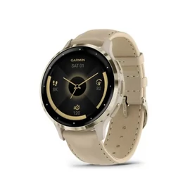 Garmin Venu 3S French Grey-Cream Gold with Leather and Silicone Strap okosóra
