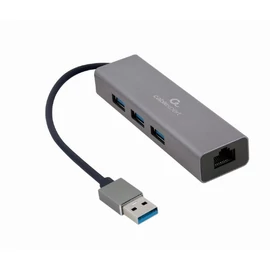 Gembird USB AM Gigabit Network Adapter With 3-port USB 3.0 Hub Grey hálókártya
