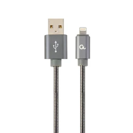 Gembird CC-USB2S-AMLM-2M-BG Lightning Premium spiral metal 8-pin charging and data cable 2m Metallic Grey kábel