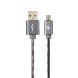 Gembird CC-USB2S-AMmBM-1M-BG microUSB Premium spiral metal charging and data cable 1m Metallic Grey kábel