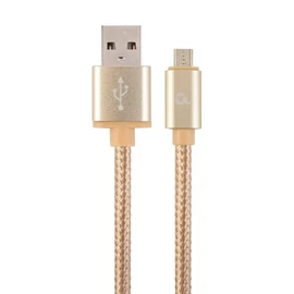 Gembird Cotton braided Micro-USB cable with metal connectors 1,8m Gold kábel
