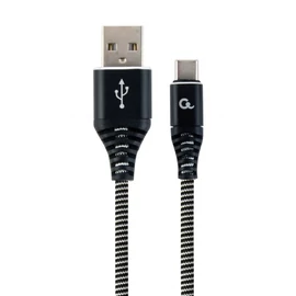 Gembird CC-USB2B-AMCM-2M-BW Premium cotton braided Type-C USB charging and data cable 2m Black/White kábel
