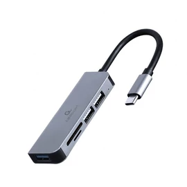 Gembird UHB-CM-CRU3P1U2P2-01 USB Type-C 3-port USB hub USB3.1 + USB2.0 with card reader Aluminium kártyaolvasó