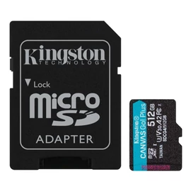 Kingston 512GB microSDXC Canvas Go Plus Gen4 Class 10 UHS-I U3 + adaper memóriakártya