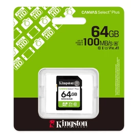 Kingston 64GB SDXC Canvas Select Plus Gen3 Class 10 UHS-I U1 V10 memóriakártya
