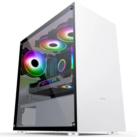 MS Fighter S301 Gaming Tempered Glass Window White gépház