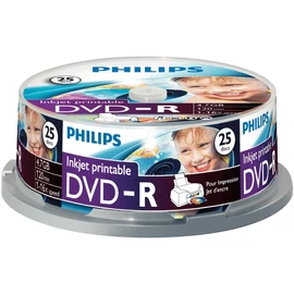 Philips DVD-R 4,7Gb 16x Hengeres nyomtatható 25db/csomag (25-ös címke) dvd lemez