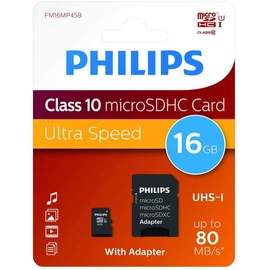 Philips 16GB microSDHC Class10 UHS-I U1 + adapterrel memóriakártya
