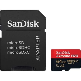 Sandisk 64GB microSDXC Extreme Pro Class 10 UHS-I A2 C10 V30 + adapterrel memóriakártya