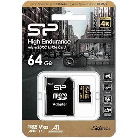 Silicon Power 64GB microSDXC Gold Series High Endurance Class 10 UHS-I U3 V30 A1 + adapterrel memóriakártya