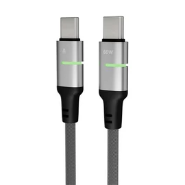Töltőkábel, USB-C - USB-C, 60W, 2 m, AVAX "CB632 Steely LED", fekete