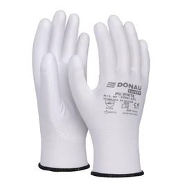 Szerelőkesztyű, PU, DONAU "Safety", 10/XL méret, fehér