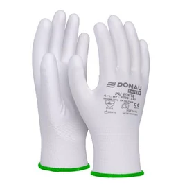 Szerelőkesztyű, PU, DONAU "Safety", 11/XXL méret, fehér