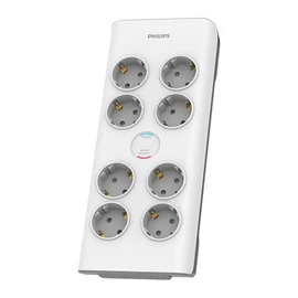 Elosztósor, 8 csatlakozóaljzat, túlfeszültség-védelemmel, 2 m kábel, PHILIPS, fehér