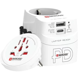 Adapter, világutazóknak, 1xUSB-A, 1xUSB-C PD, 45W, USB-C kábel, SKROSS