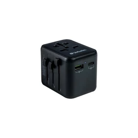Utazóadapter, univerzális, USB-A(QC 3.0)/USB-C(PD20W)2xUSB, VERBATIM "UTA-02"
