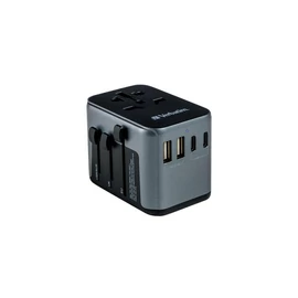Utazóadapter, univerzális, USB-A(QC 3.0)/USB-C(PD30W)2xUSB, VERBATIM "UTA-03"