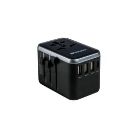Utazóadapter, univerzális, USB-A(QC 3.0)/USB-C(PD61W)2xUSB, VERBATIM "UTA-04"