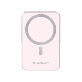 Power bank, mágneses (vezeték nélküli), 10.000mAh, VERBATIM "Charge n Go", rózsaszín