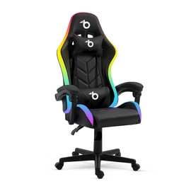 RGB LED-es gamer szék, karfával, párnával, fekete