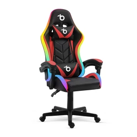 RGB LED-es gamer szék, karfával, párnával, fekete / piros