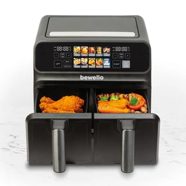 Olaj nélküli fritőz, XXL, 230V, 2200W, dupla kosár, színes érintőkijelző, 4+4 L