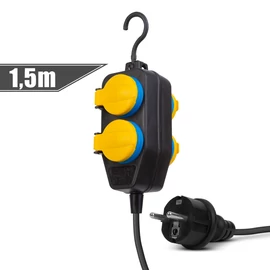 Kültéri elosztó fedéllel, 1,5 m, 4 x 230V, 3 x 1,5 mm2, gumi , IP44