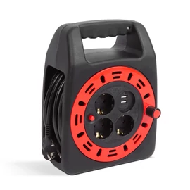 Kábeldob műanyag tartóval, 3 x 1,5 mm2 + 2 x USB, 15 m