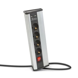Sarokelosztó, kapcsolós, 4 x 250V, 16A, 2 x USB, 2,1A, alumínium ház