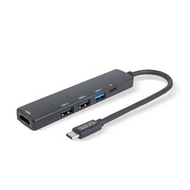 Multifunkciós USB Hub, HDMI + Type-C 3.0, 3xUSB-A, 1xType-C, 5 Gbps, 100 W, fekete
