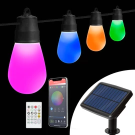 Smart szolár fényfüzér, 15 db RGBIC LED, 6,5 m, bluetooth