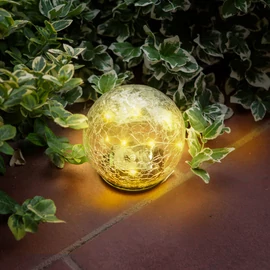 Leszúrható szolár üveggömb, 12 cm, 15 melegfehér LED