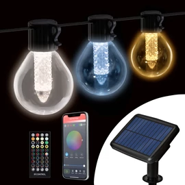 Smart szolár fényfüzér, 15 db fehér LED, állítható színhőmérséklet, 7,5 m, bluetooth