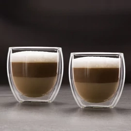 Duplafalú cappuccino üveg csésze, 250 ml, 2 db / doboz