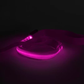 LED-es póráz, akkumulátoros, 120 x 2,5 cm, rózsaszín