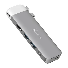 j5create JCD394-N hálózati csatlakozó 2 x USB 3.2 Gen 2 (3.1 Gen 2) Type-C 5000 Mbit/s Szürke, Fehér