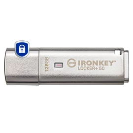 Kingston Technology IronKey Locker+ 50 USB flash meghajtó 128 GB USB A típus 3.2 Gen 1 (3.1 Gen 1) Ezüst