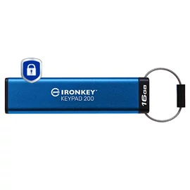 Kingston Technology IronKey Keypad 200 USB flash meghajtó 16 GB USB A típus 3.2 Gen 1 (3.1 Gen 1) Kék